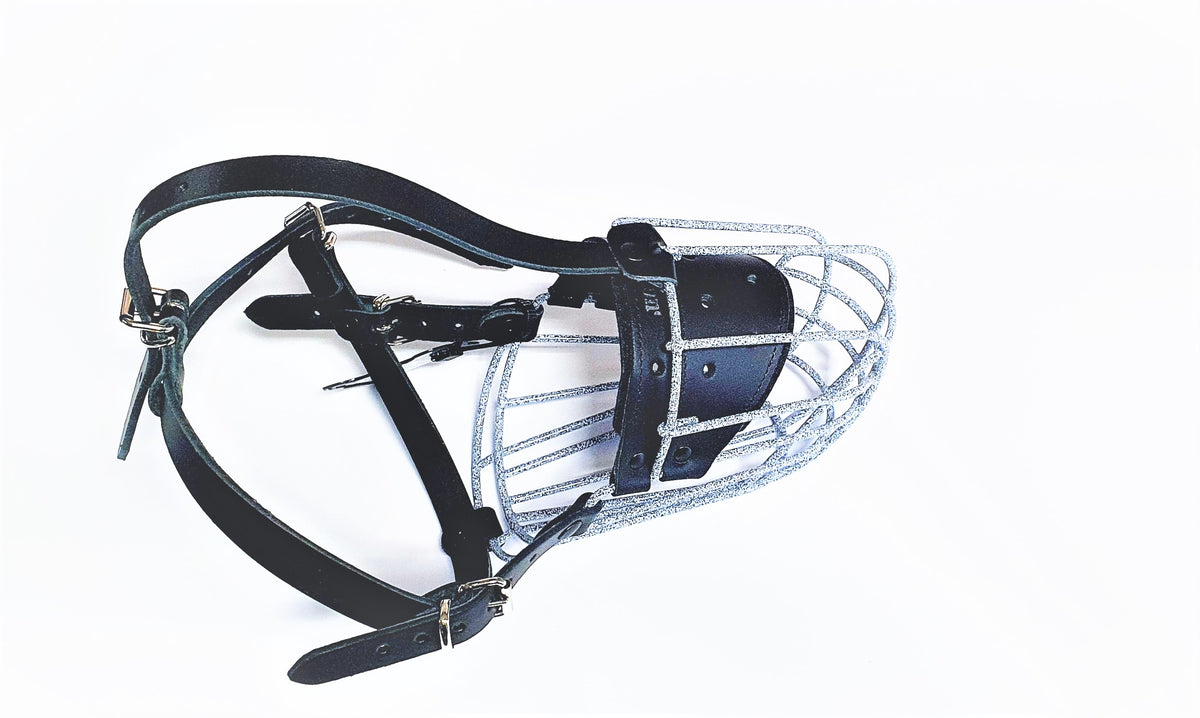 Spotted Black Leather Metal Muzzle
