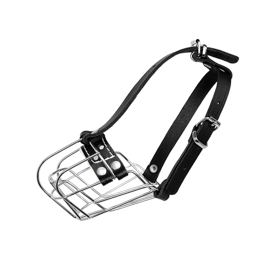 Black Leather Metal Dog Muzzle