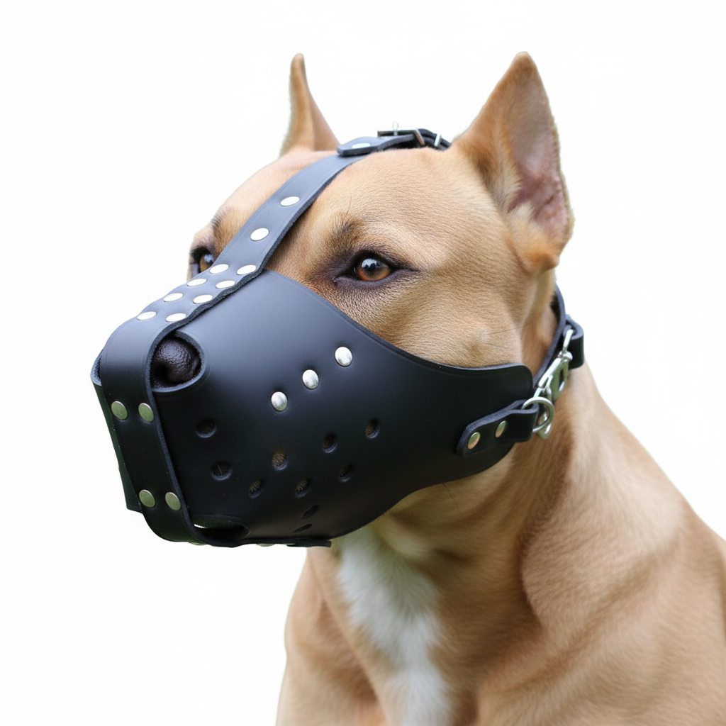Strong Genuine Leather Dog Muzzle for Stafford and Other similar snouts