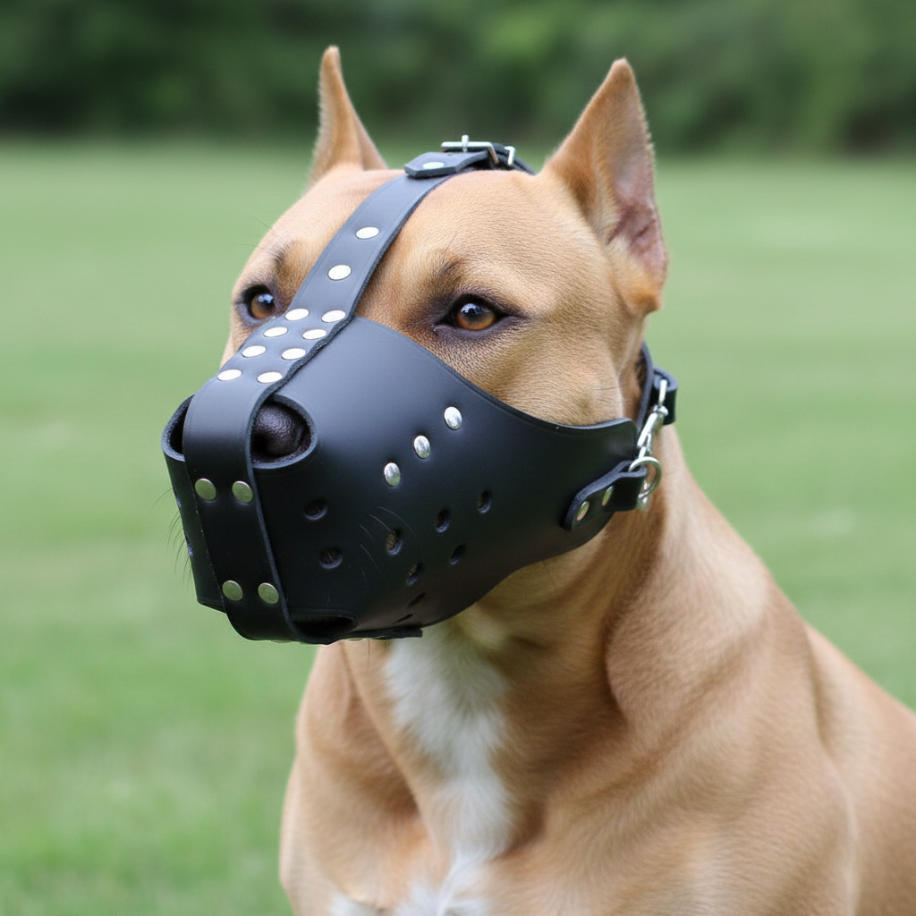 Strong Genuine Leather Dog Muzzle for Stafford and Other similar snouts