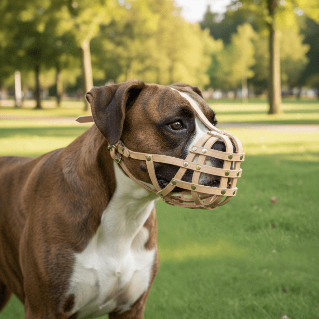 Leichter Leder-Hundemaulkorb für Boxer und ähnliche kurzschnäuzige Hunde | Hundemaulkorb aus echtem Leder