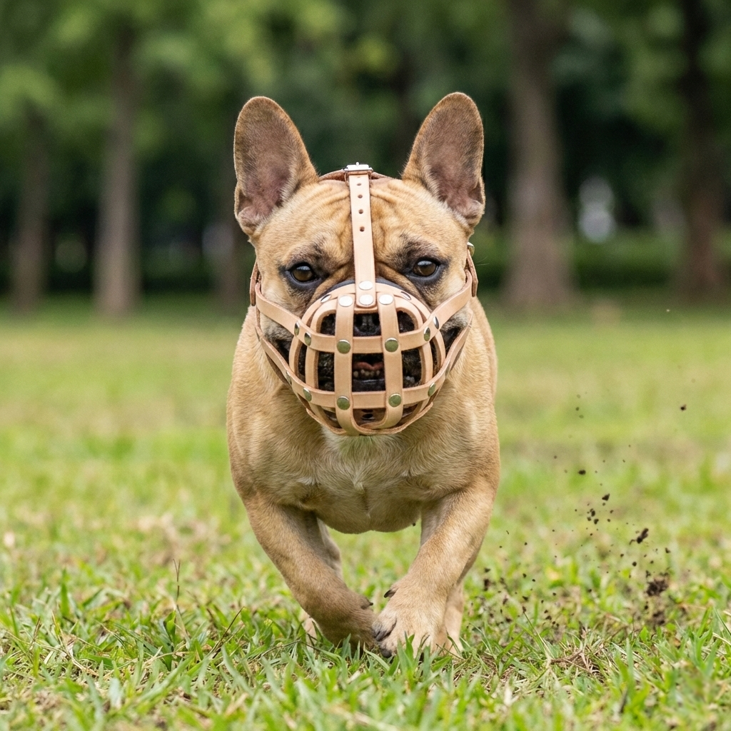Lightweigh Leather Dog Muzzle for French Bulldogs "Frenchies" and Other Similar Breeds | Real Leather Dog Muzzle