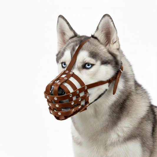 Lightweight Leather Dog Muzzle for Spitz, Poodle, Husky and Other similar snouts