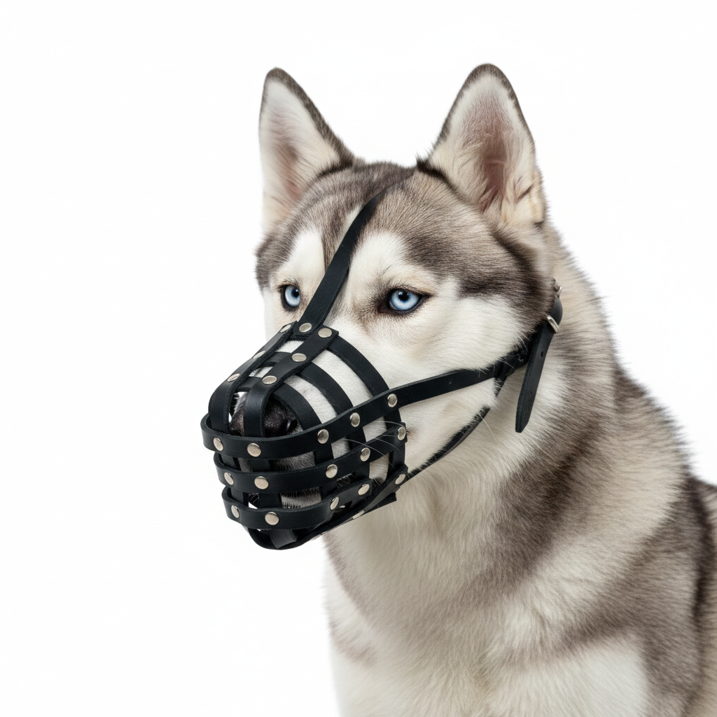 Lightweight Leather Dog Muzzle for Spitz, Poodle, Husky and Other similar snouts